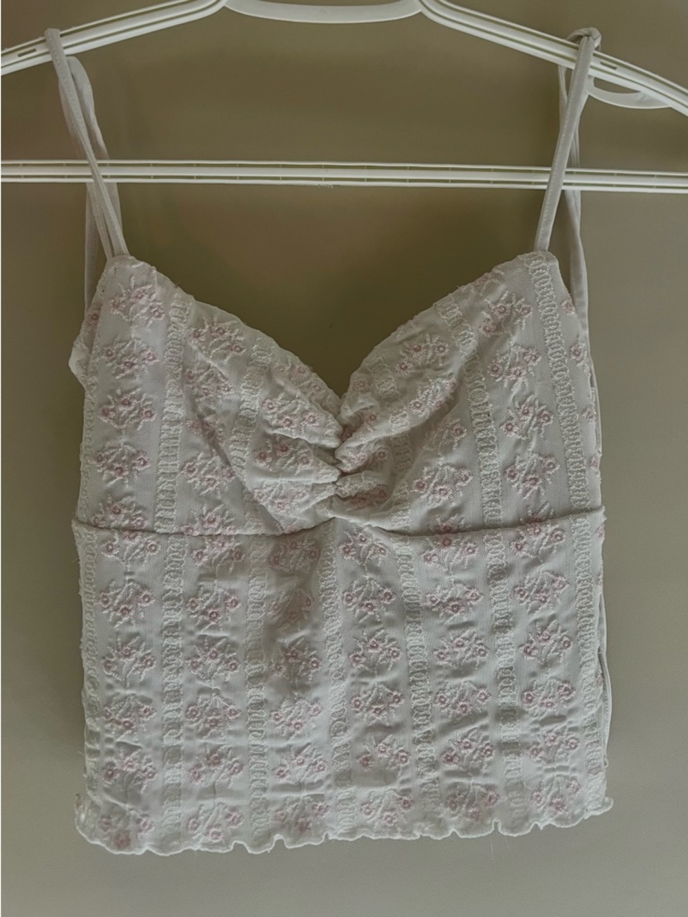 Garage White Cami with Pink Embroidered Floral Eyelet